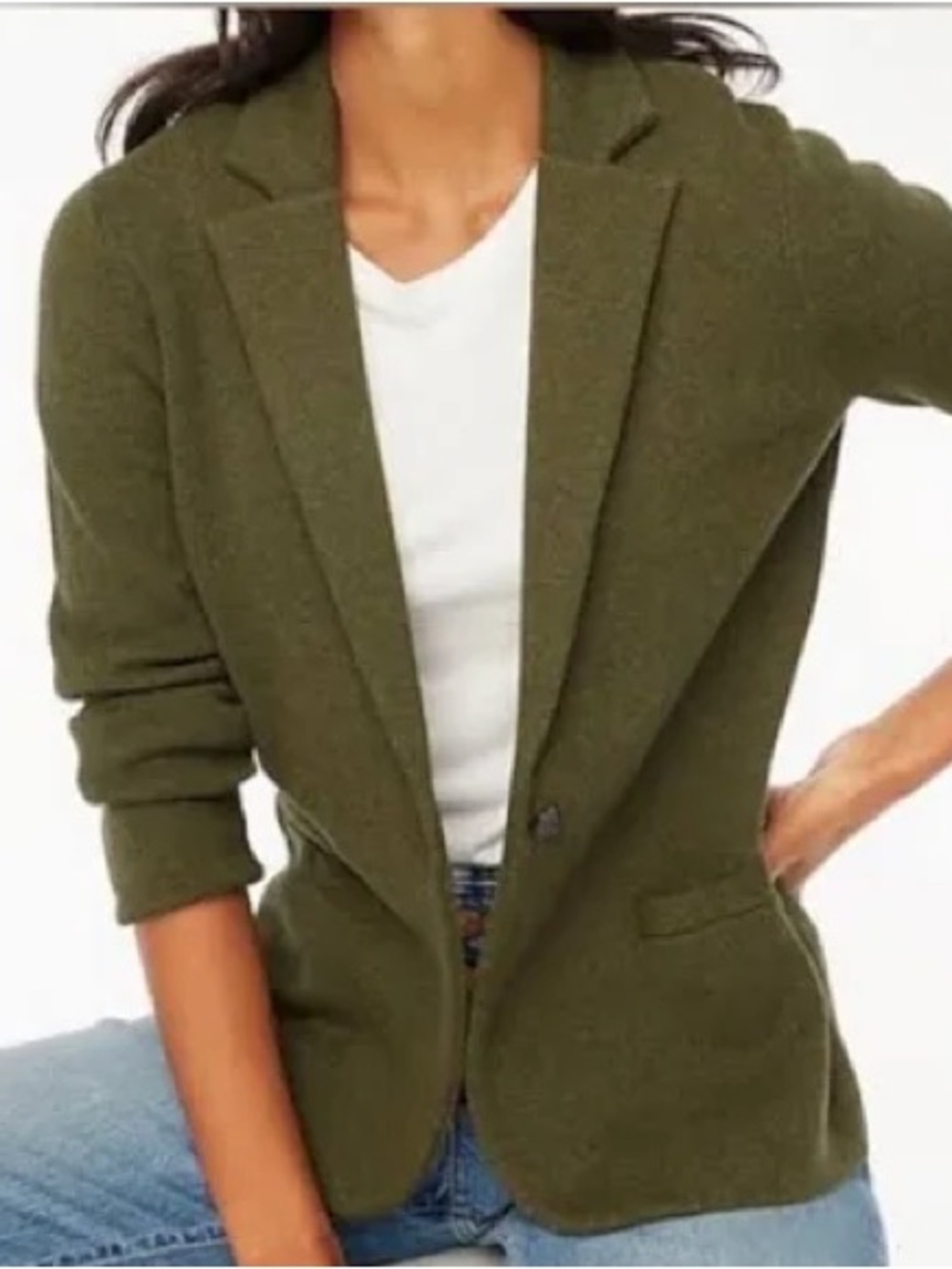 J. Crew Olive Knit Single-Button Sweater Blazer